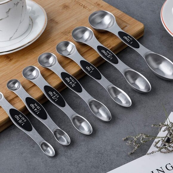 Magnetic Measuring Spoons Set of 7 Stainless Steel Dual Sided Teaspoon Tablespoo - Picture 5 of 7